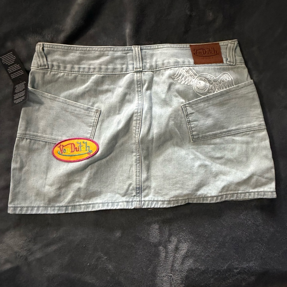 Von Dutch Embroidered Light Blue Mini Skirt - Picture 2 of 3